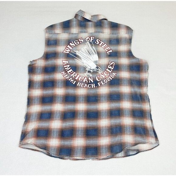 Vintage Wings of Steel Shirt Sleeveless Flannel Miami Beach Cycles - Picture 1 of 6